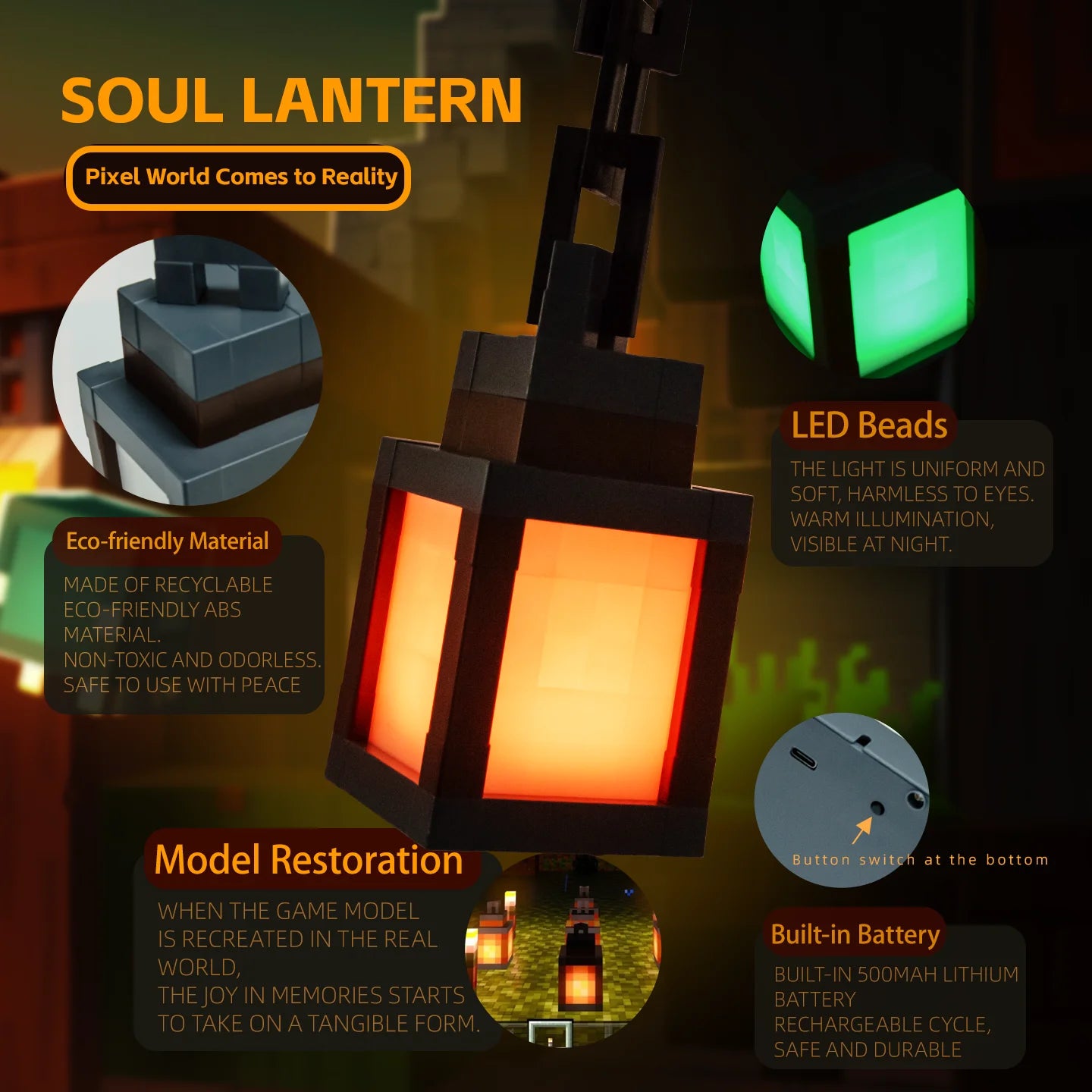 Pixel Style Night Light Lantern — 16-Color DIY Portable Tabletop Decoration Lamp