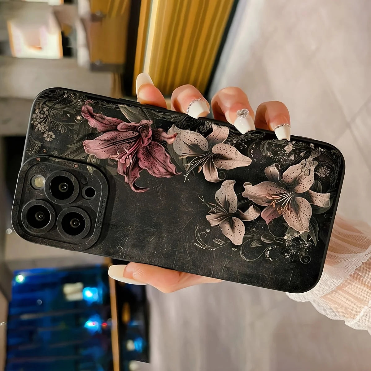 Huameng Classic Floral Lily Luxury Case for iPhone 13–17 Pro Max Designer — view 3 of phone cases