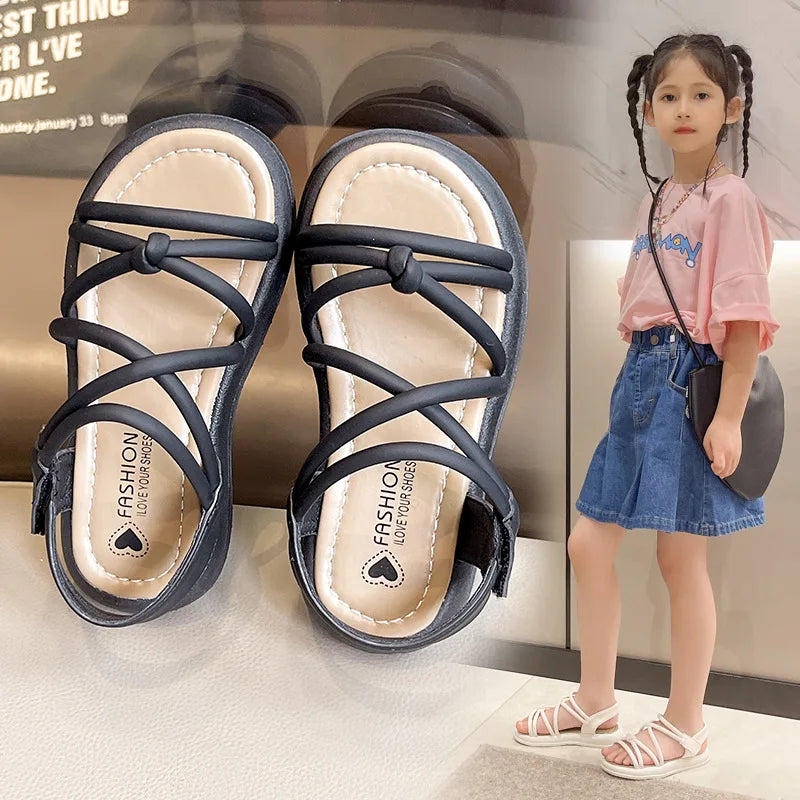 Rome Baby Sandals for Girls Kids Shoes Princess Summer Girls Sandals 2024 New Soft Bottom Flat Children's Beach Shoe 4 8 10 Year