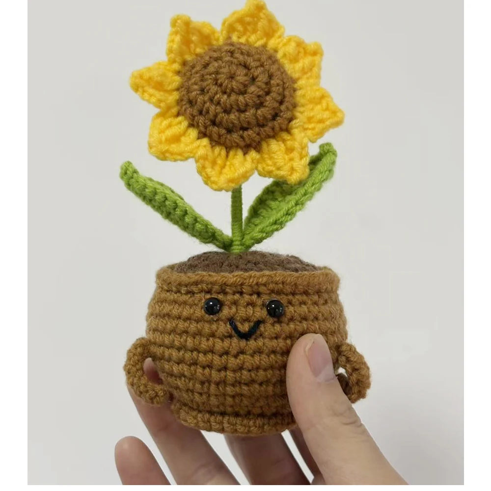 Home Decor Crochet Sunflower in Pot — Hand-Knitted Faux Flower Graduation Gift & Shelf Accent — view 10 of home decor