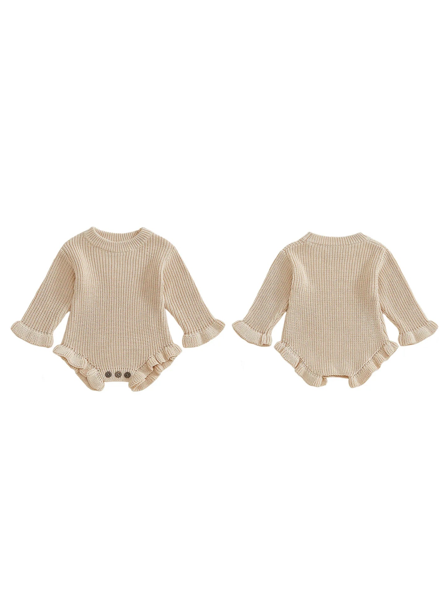 Infant Knitted Bodysuit with Ruffled Sleeves - Boutique-Style Baby Top — view 2 of baby bodysuits