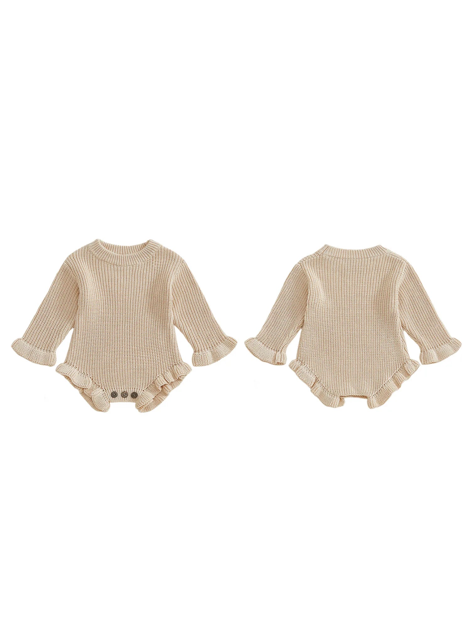 Infant Knitted Bodysuit with Ruffled Sleeves - Boutique-Style Baby Top — view 2 of baby bodysuits