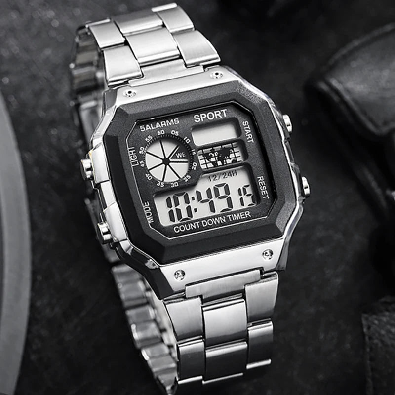 MAYZHISU Men's Digital Luxury Watch — Stainless Steel LED Military Sport Wristwatch — view 2 of watches