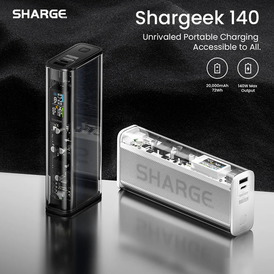SHARGE 140W 20,000mAh Transparent Laptop Power Bank — Smart Display Cyberpunk — view 1 of power banks