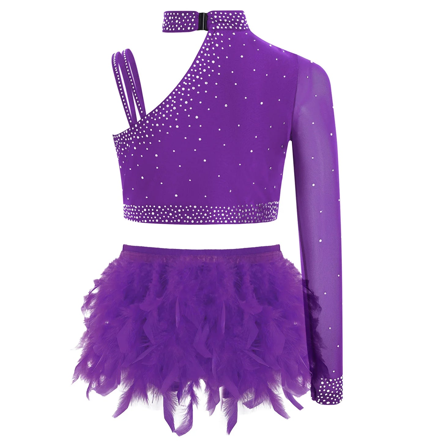 Kids Girls Ballet Dance Set - Rhinestone Top & Skirt Performance Costume — view 2 of dance costumes