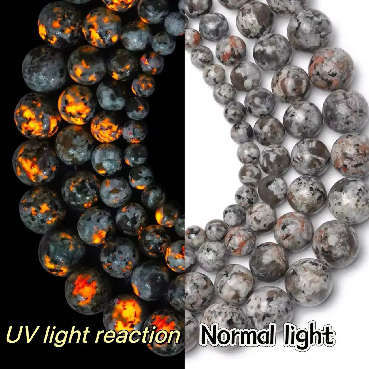 Pearl & Yooperlite Fire Sodalite Beads 15" — 8mm Glow Stone Strand for DIY Jewelry — view 7 of beads