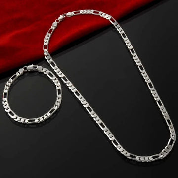 Unisex 925 Sterling Silver 4mm Chain Jewelry Set — Bracelet & Necklace Combo — view 1 of jewelry