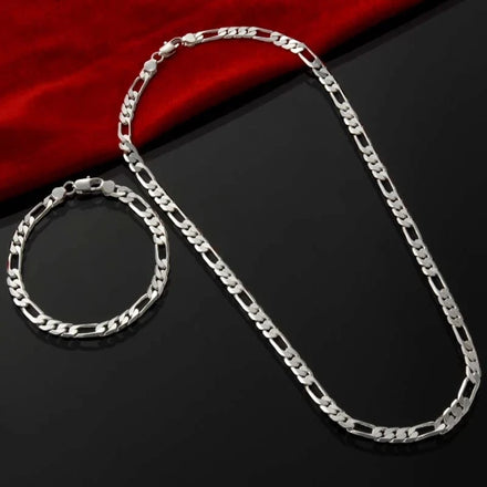 Unisex 925 Sterling Silver 4mm Chain Jewelry Set — Bracelet & Necklace Combo