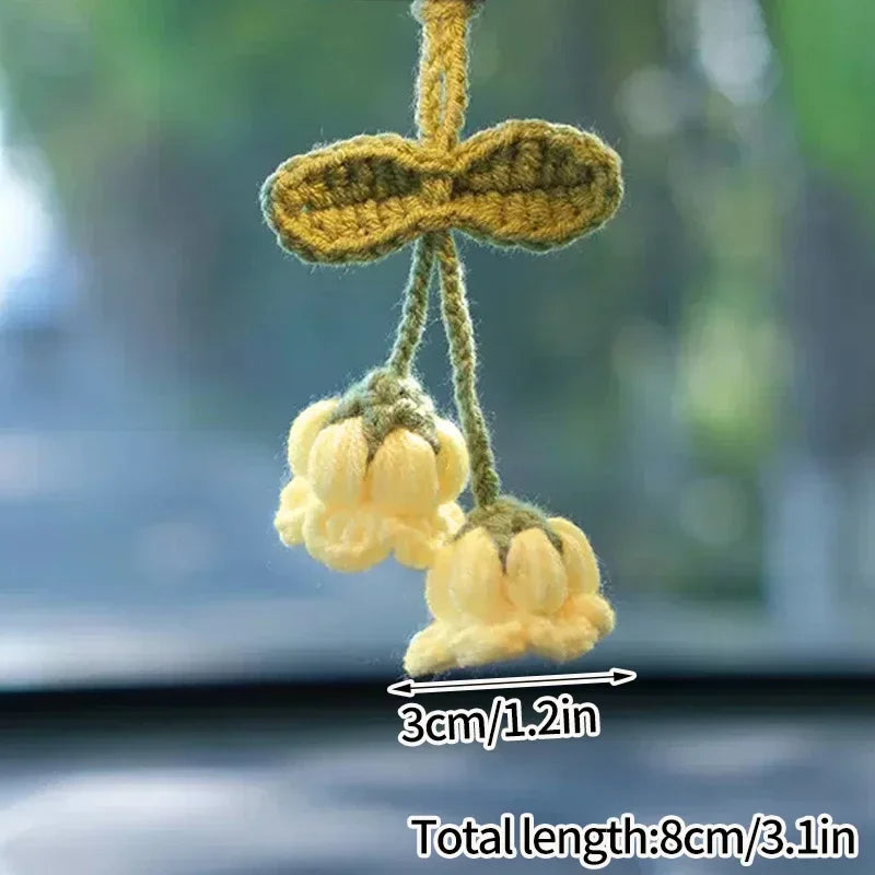Home Decor Crochet Flower Pendant — Hand-Knitted Car Interior Hanging Decor & Bag Accessory