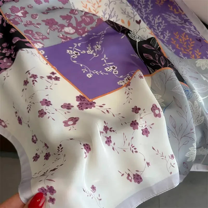 Luxury 70cm satin silk square scarf with bandana print for women — view 3