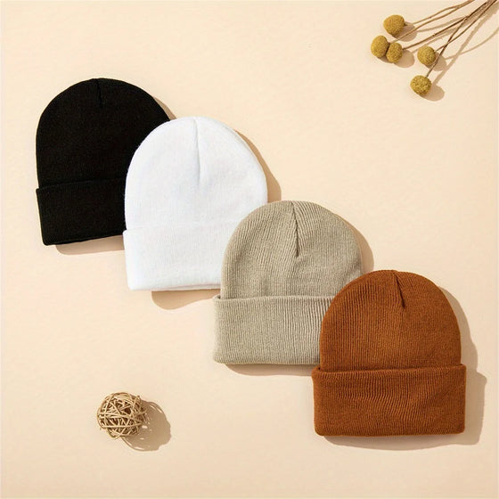4pcs Baby Knit Cuffed Beanie Bundle - Multi-Color Warm Hats for Boys & Girls — view 1 of baby hats