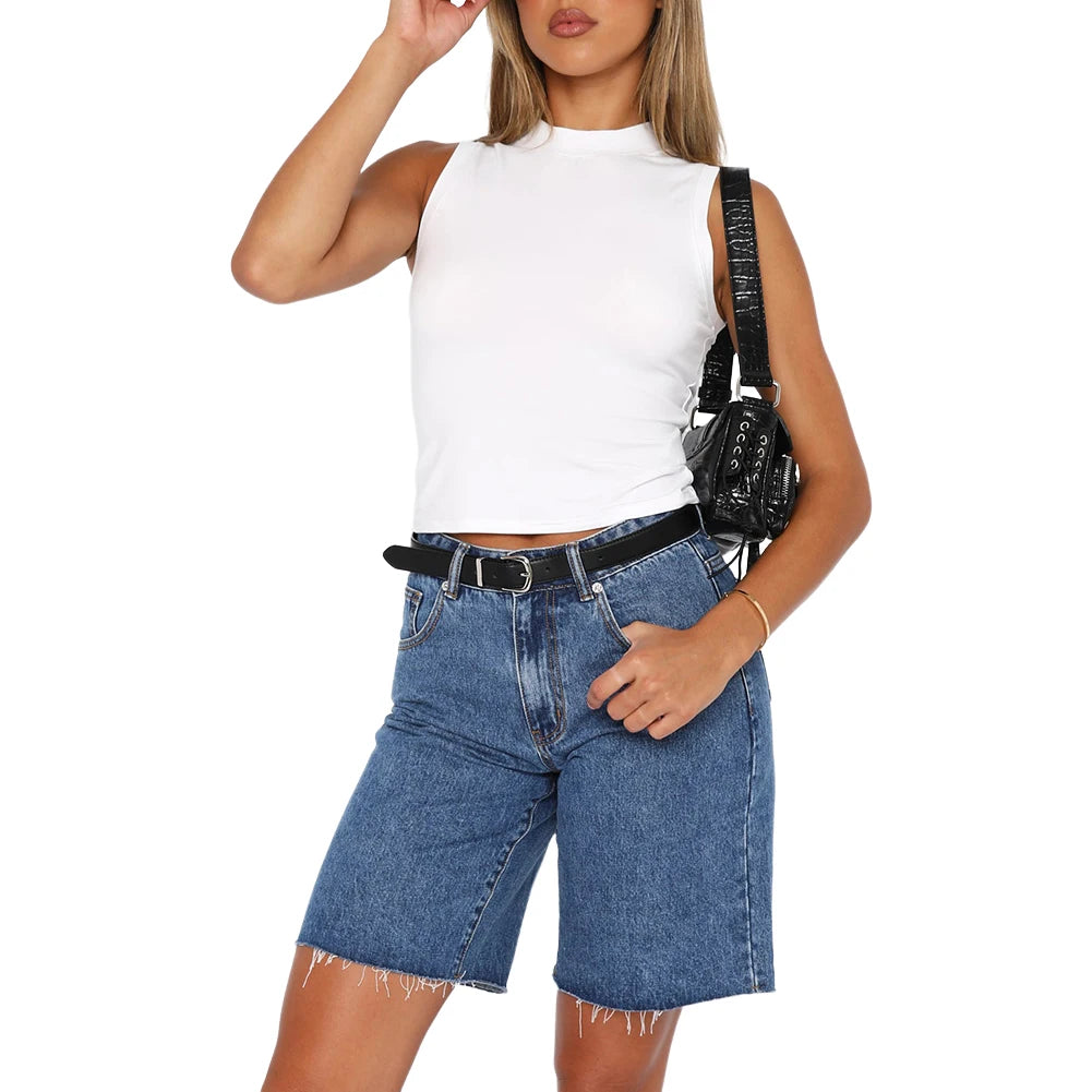 Crew-Neck Crop Tank Top — Slim-Fit Y2K Sleeveless Solid Vest for Women — view 8 of tanks & camisoles