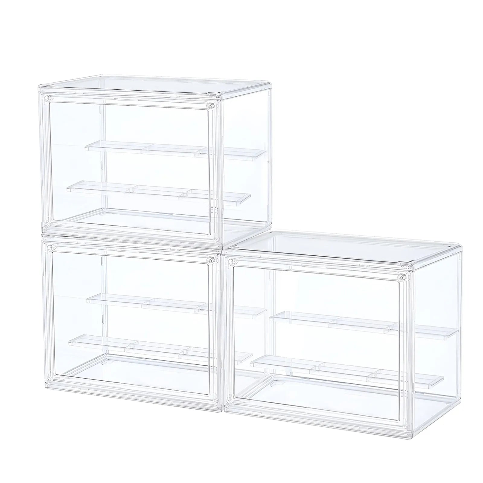 Clear Display Box Stackable Plastic Dustproof Storage Bins Figures Display Collectibles Bag Cosmetic Show Case with Interlayers
