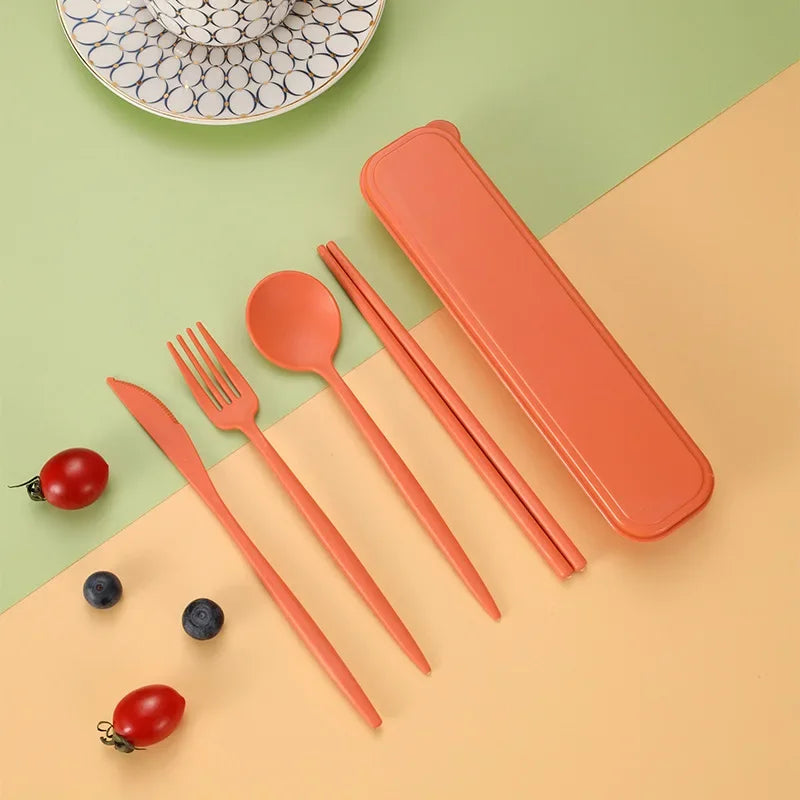 Wheat Straw Portable Cutlery Set &mdash; 4-Piece Reusable Chopstick, Fork, Knife &amp; Spoon — view 7 of dining & tableware