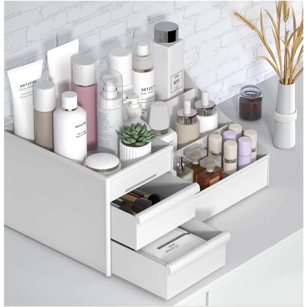 Storage Organizer Large White Cosmetic Box — Multi-Compartment for Makeup, Skincare, Jewelry, Brushes — view 2 of storage & organisation