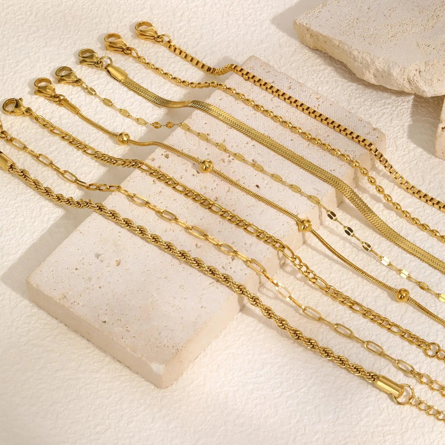 Women's Herringbone Chain Bracelet — Gold Plated Stackable Stainless Steel Jewelry