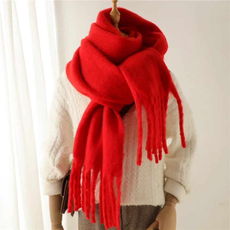 Winter Scarf Women Chunky Tassel — Cashmere Warm Pashmina Blanket Wrap Big Tassel Long Poncho — view 3 of scarves & wraps