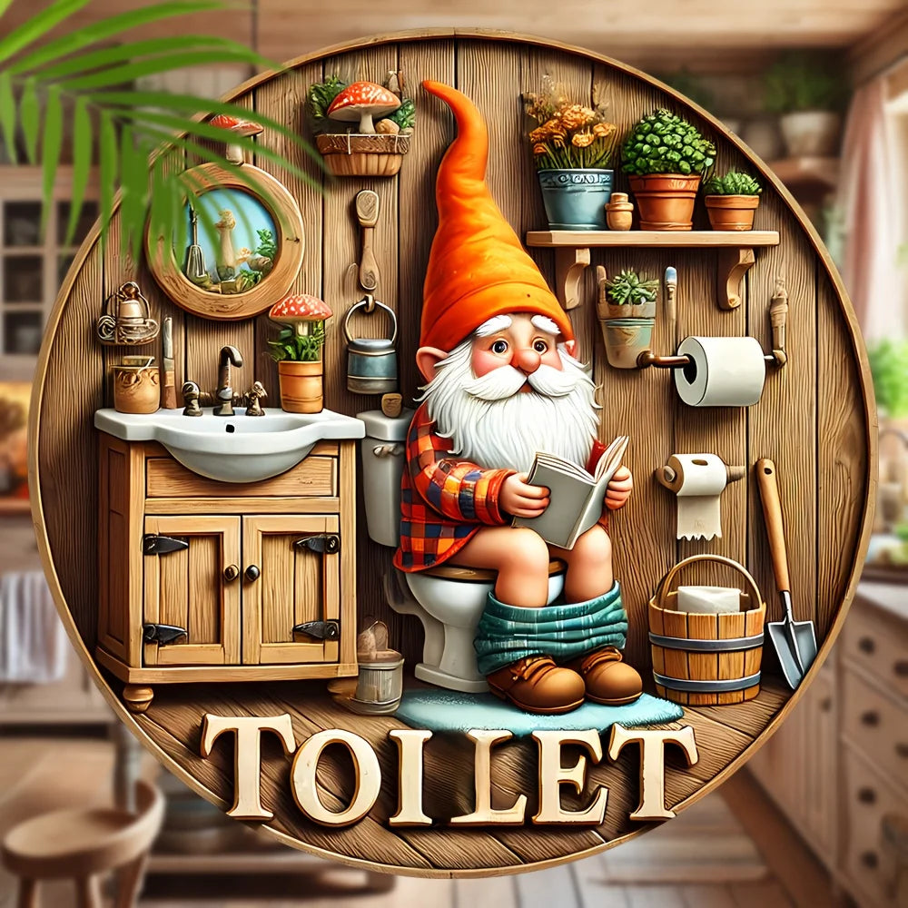 Home Decor Country Farmhouse Wooden Toilet Sign — Charming Dwarf Design 8x8 in Round Wall Decoration — view 3 of home decor