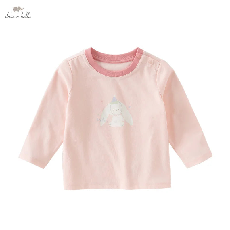 Dave Bella Children Long sleeved T-shirt 2025 Spring Boys Girls Baby Base Shirt Comfortable Cartoon Animal Print Tops DB1250900