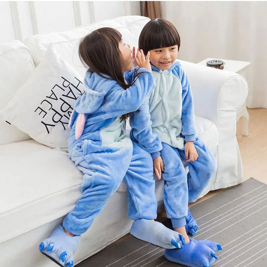 Winter Kids Stitch Onesie Pajamas Children Sleepwear Boy Girl Unicorn Panda