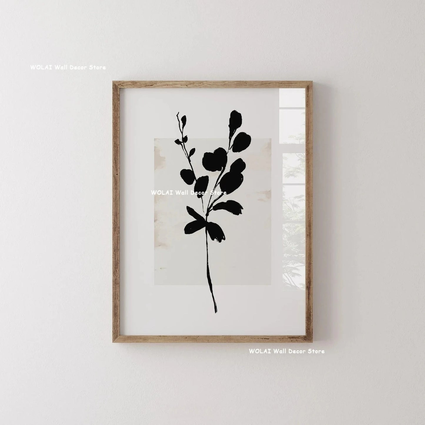 Abstract Moody Plant Canvas Poster — Mid-Century Beige & Black Floral Wall Art — view 13 of wall art & prints