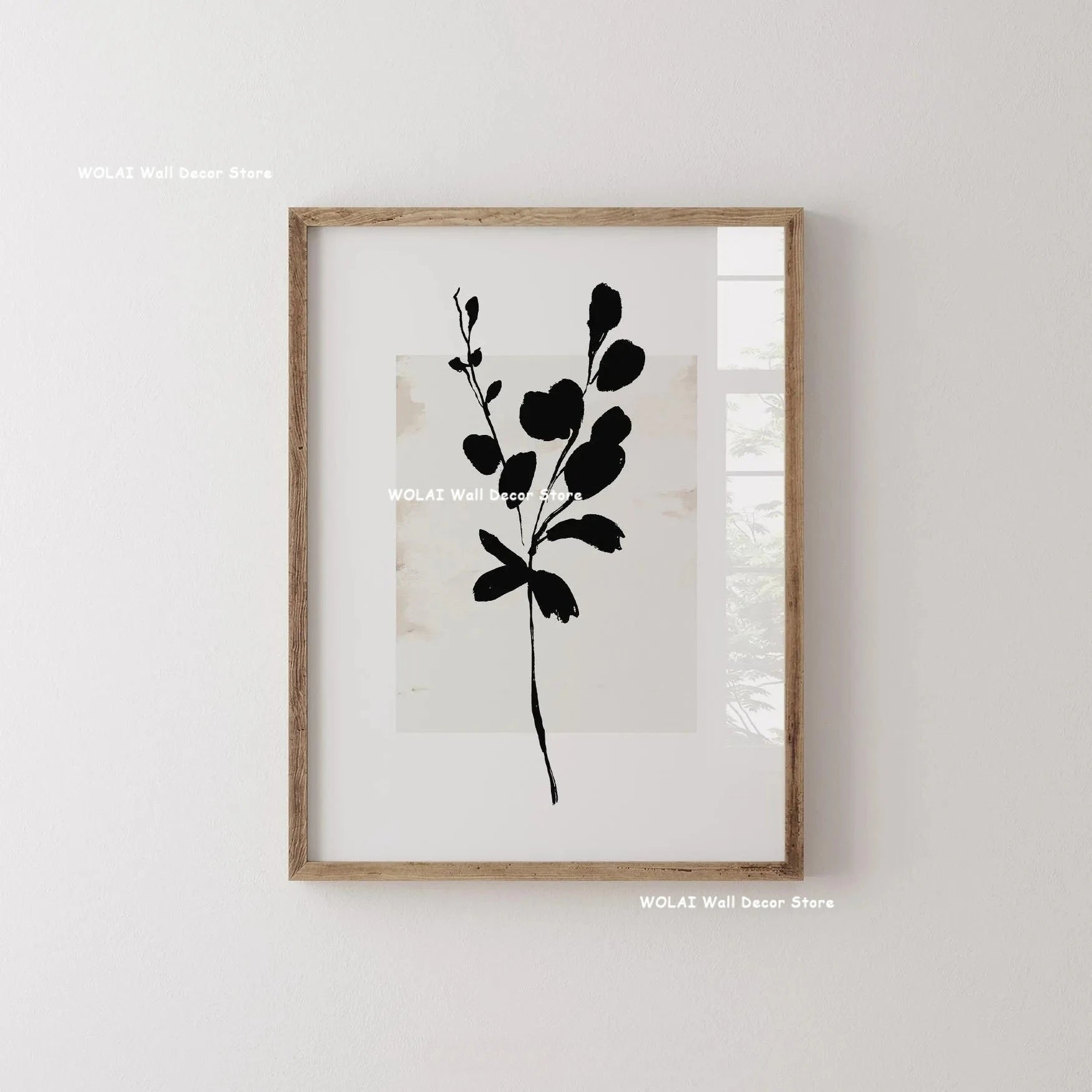 Abstract Moody Plant Canvas Poster — Mid-Century Beige & Black Floral Wall Art — view 13 of wall art & prints