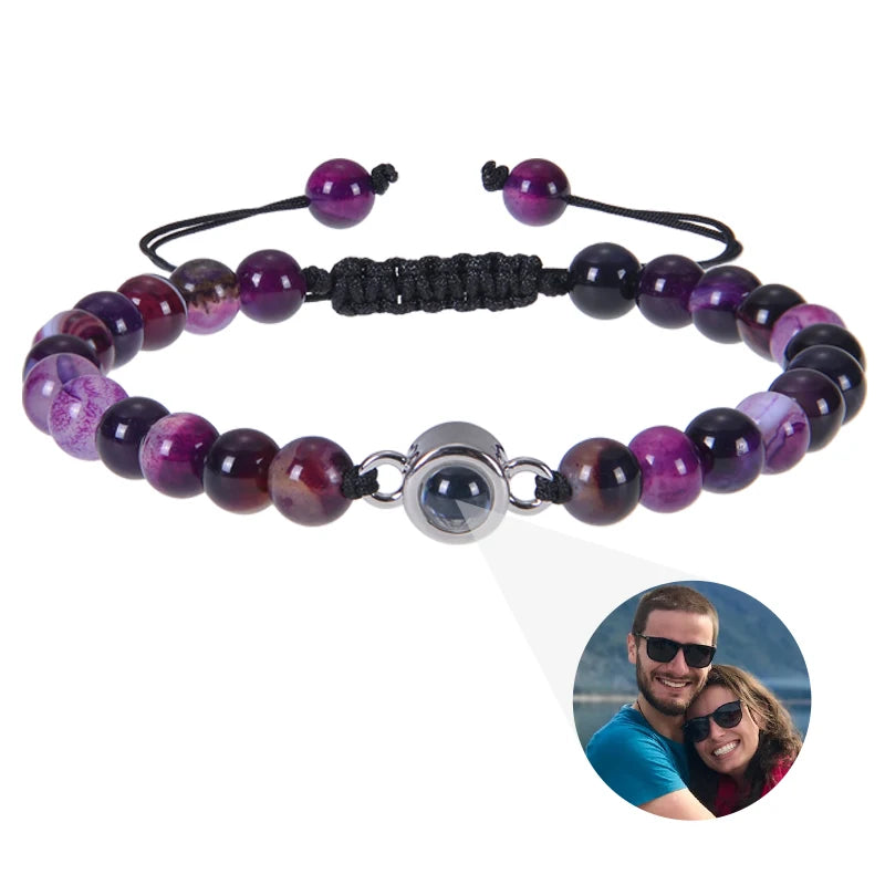 Pearl-Style Custom Photo Projection Bracelet — 6mm Personalized Beads for Couples — view 9 of bracelets