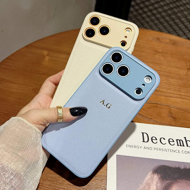 Personalized Gold Initial Leather Case for iPhone 11–17 Pro Max Custom Name — view 3 of phone cases