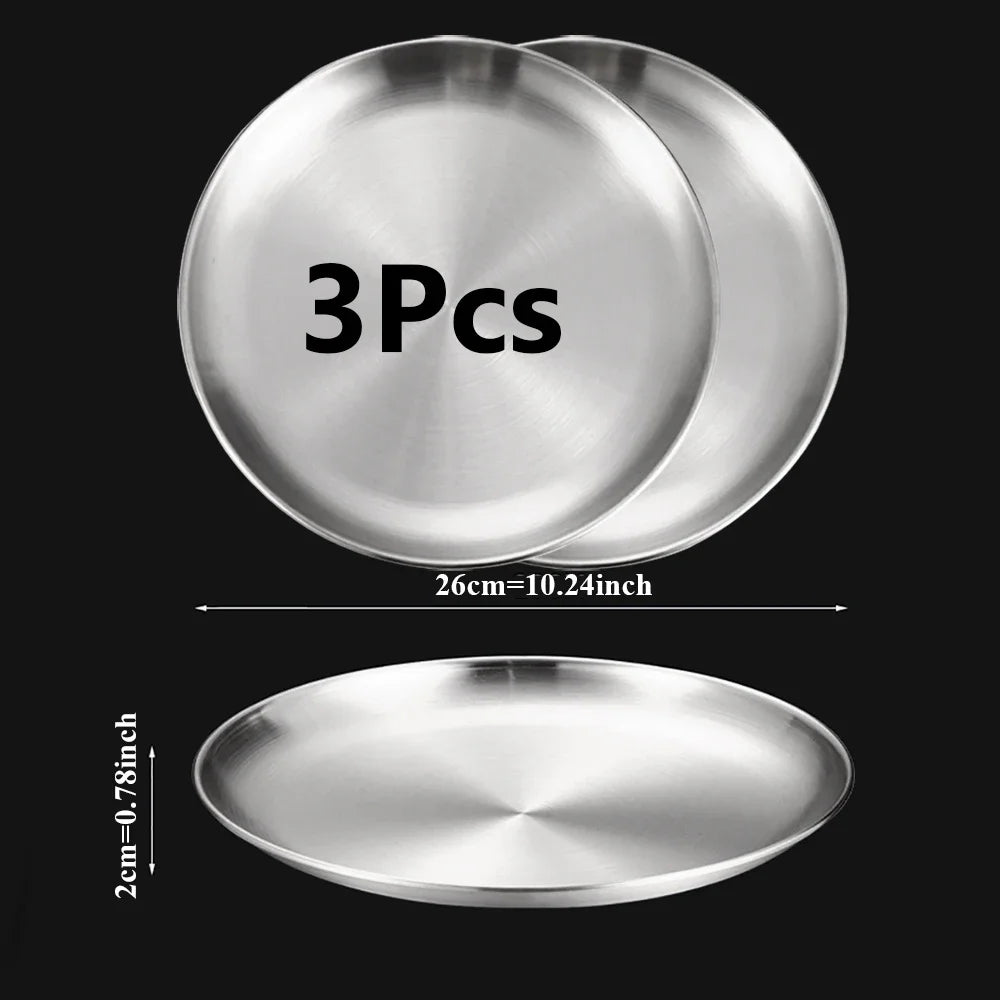 Stainless Steel Round Silver Tray Set &mdash; Rust-Proof Shallow Plates for BBQ, Picnic &amp; Camping — view 12 of dining & tableware