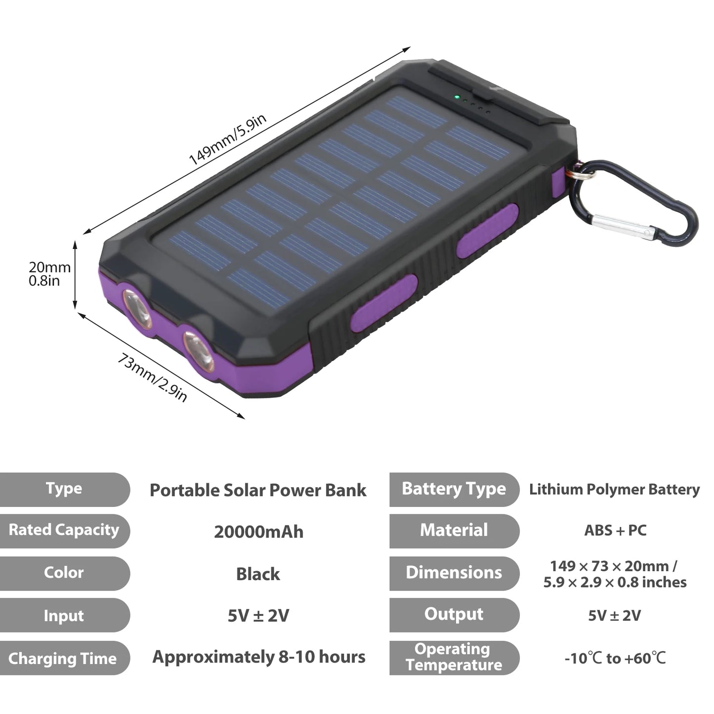 20,000mAh Solar Power Bank Waterproof — Compass Flashlight SOS Outdoor — view 9 of power banks