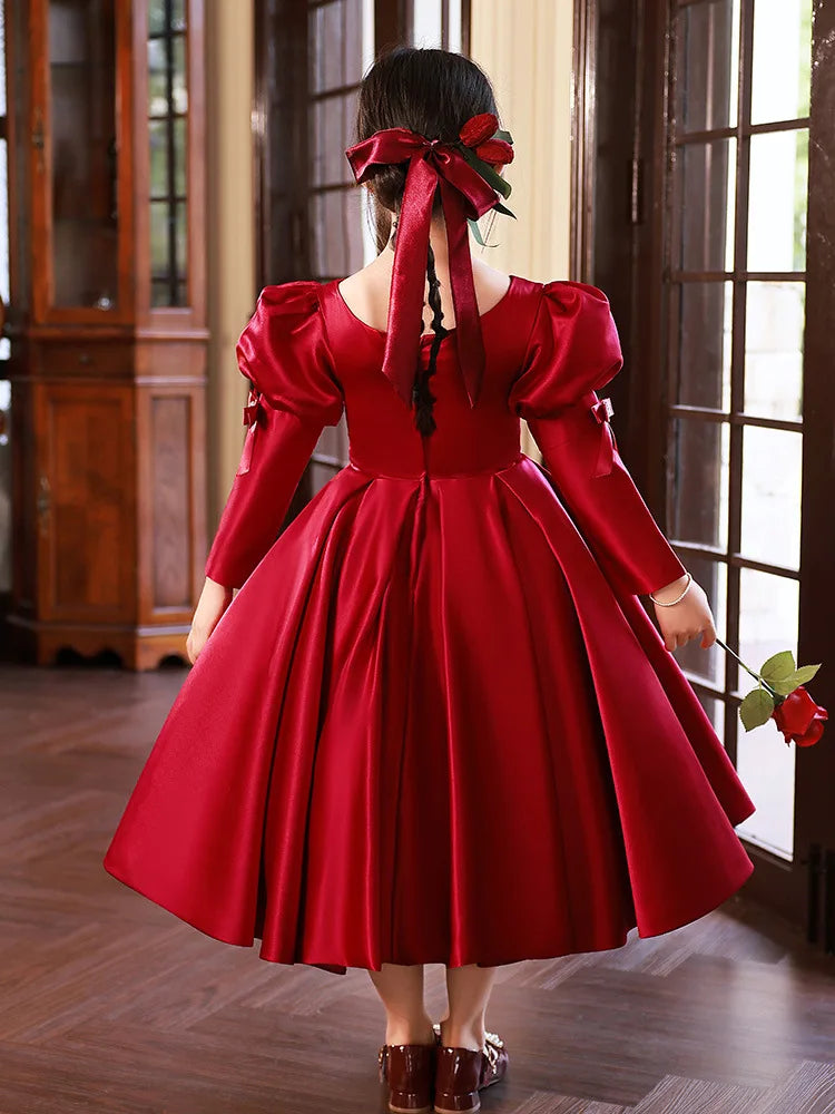 2024 Red Christmas Dress for Girls Children's Luxury Party Dress For Weddings Kid Girl Princess Beading Ball Gown Infant Vestido