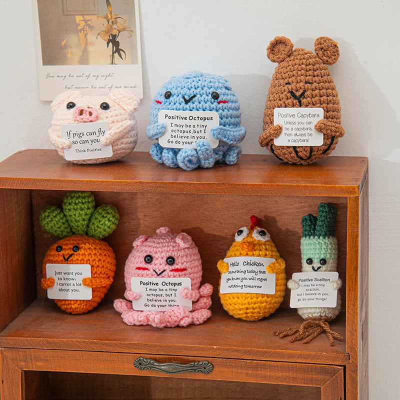 Home Decor Hand-Woven Crochet Ornament — Funny Vegetable Animal Doll with Hugging Card, Positive Energy Desk Accent & Gift — view 5 of home decor