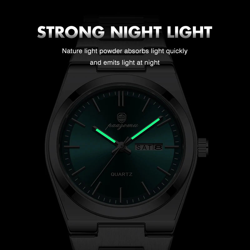 PAAZOMU Men's Chronograph Watch — Stainless Steel Waterproof Luminous Quartz Wristwatch — view 5 of watches
