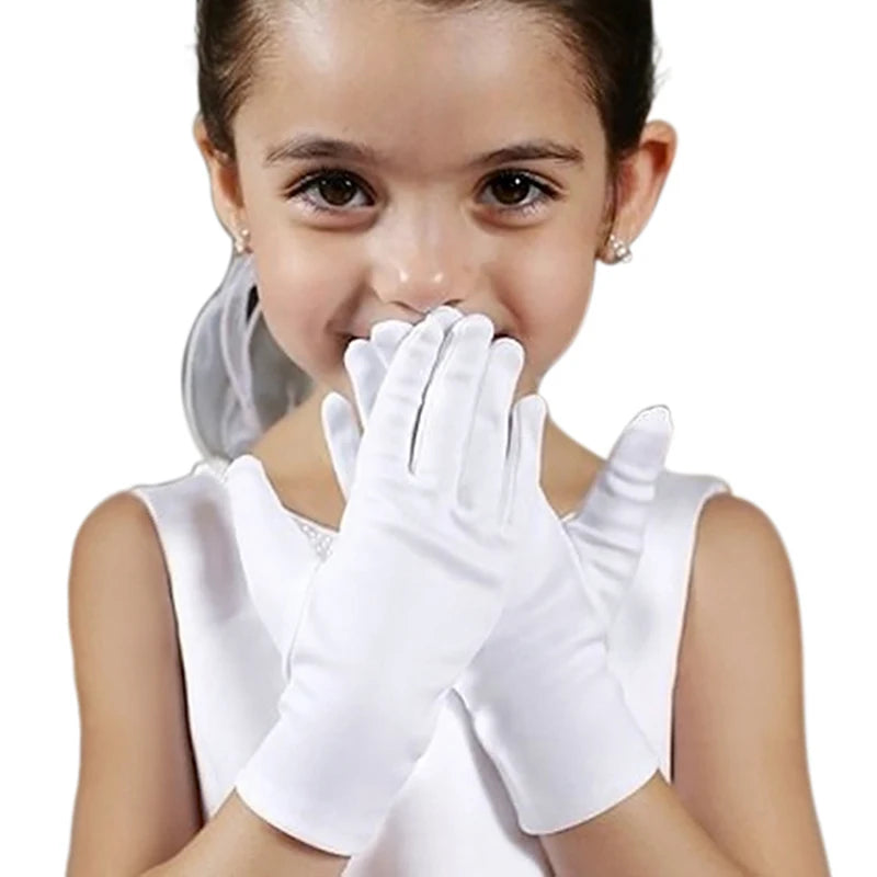 White Kids’ Spandex Elastic Gloves – Boys’ and Girls’ Stage Performance & Etiquette Gloves