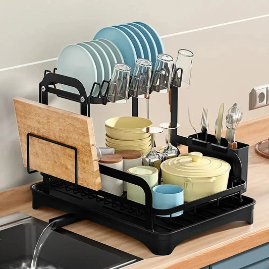2-Tier Dish Drying Rack &mdash; Countertop Kitchen Storage with Drainboard &amp; Drain Basket — view 1 of kitchen gadgets