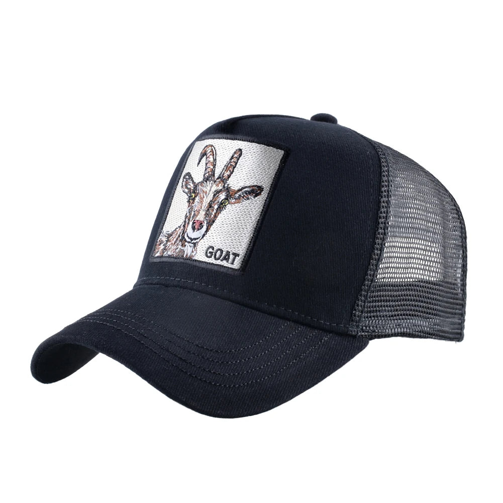 Goat Patch Trucker Cap - Four-Seasons Adjustable Snapback Baseball Hat — view 2 of trucker caps
