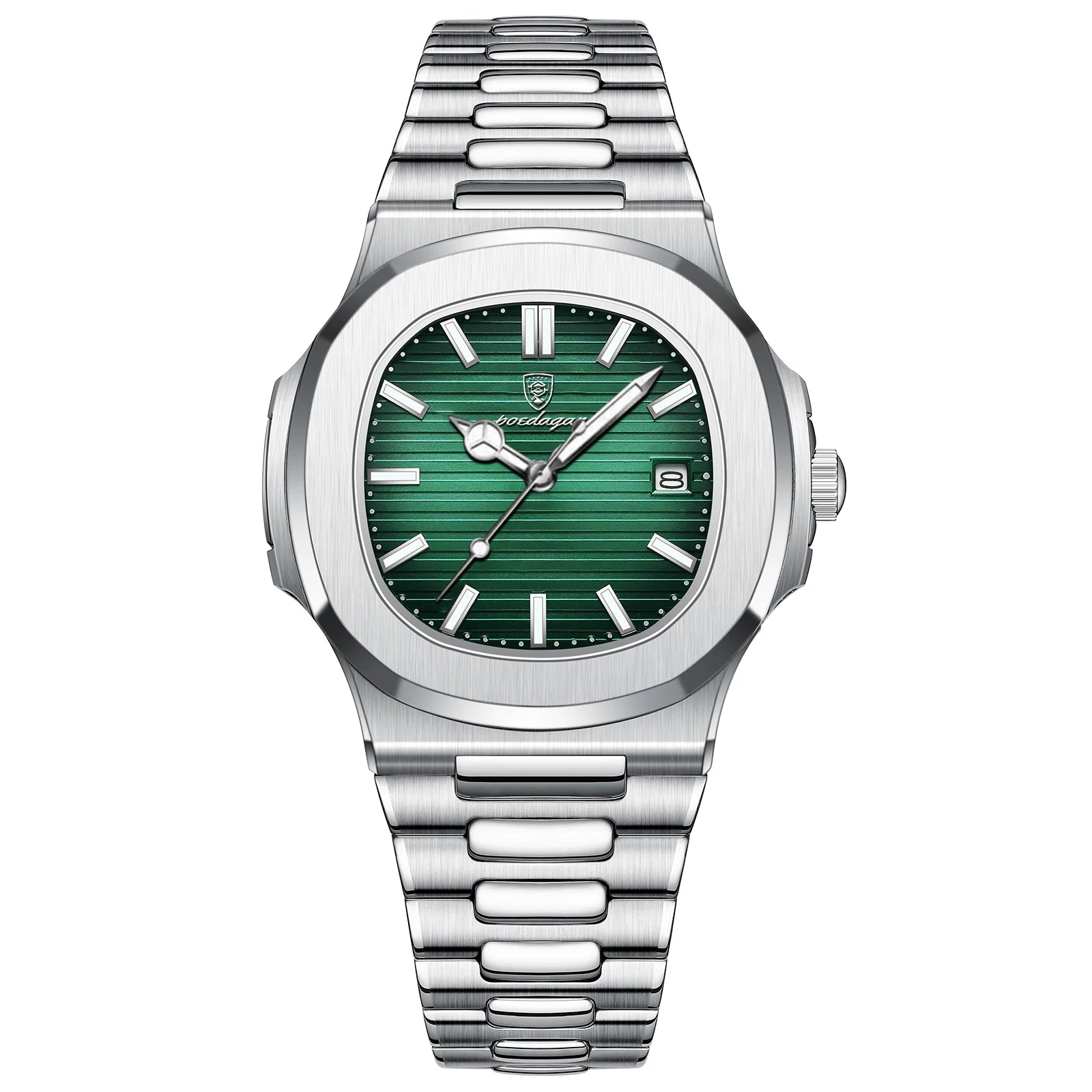 POEDAGAR Men's Square Luxury Watch — Waterproof Luminous Stainless Steel Sport Quartz Wristwatch — view 7 of watches