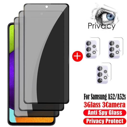 3D Privacy Screen Protector for Samsung Galaxy A52/A52s 5G – Anti-Spy Tempered Glass & Camera Film