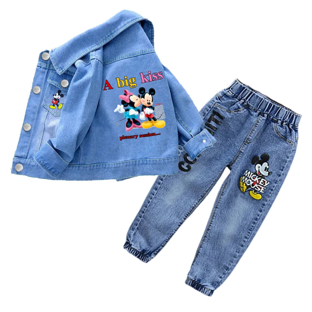 Kids’ Mickey Mouse Denim Jacket & Jeans 2-Piece Set – Casual Spring & Autumn Outfit