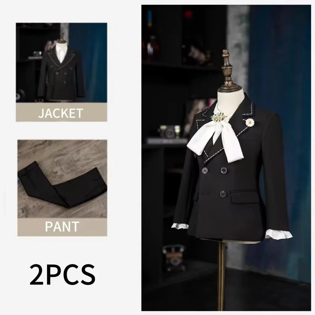 Boys' Suit Ceremonial Dress Black Suit Set 3-16 Years Old Host Etiquette Activities Black Performance Costume