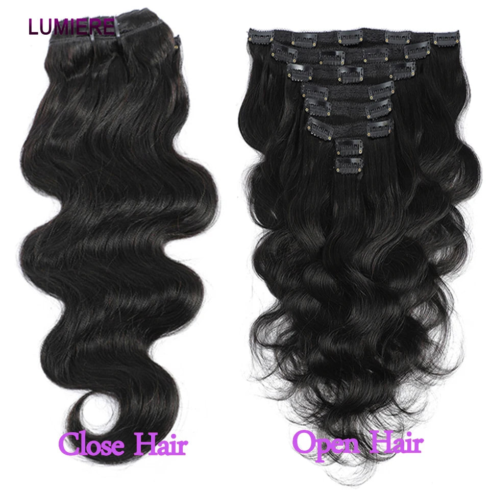 Brazilian Body Wave Clip-In Human Hair Extensions (8PCS Full Head) – Double Weft Clip-On Set — view 2 of beauty & personal care