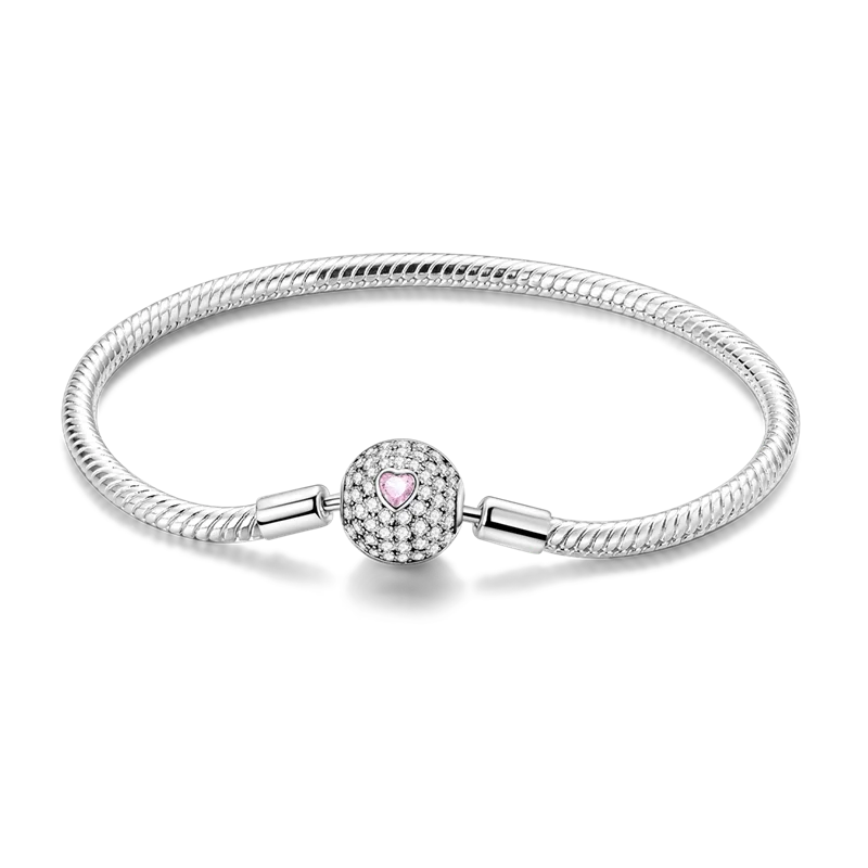 Pearl & Heart Charm Sterling Silver Bracelet 17-20cm — 925 DIY Fit Beads