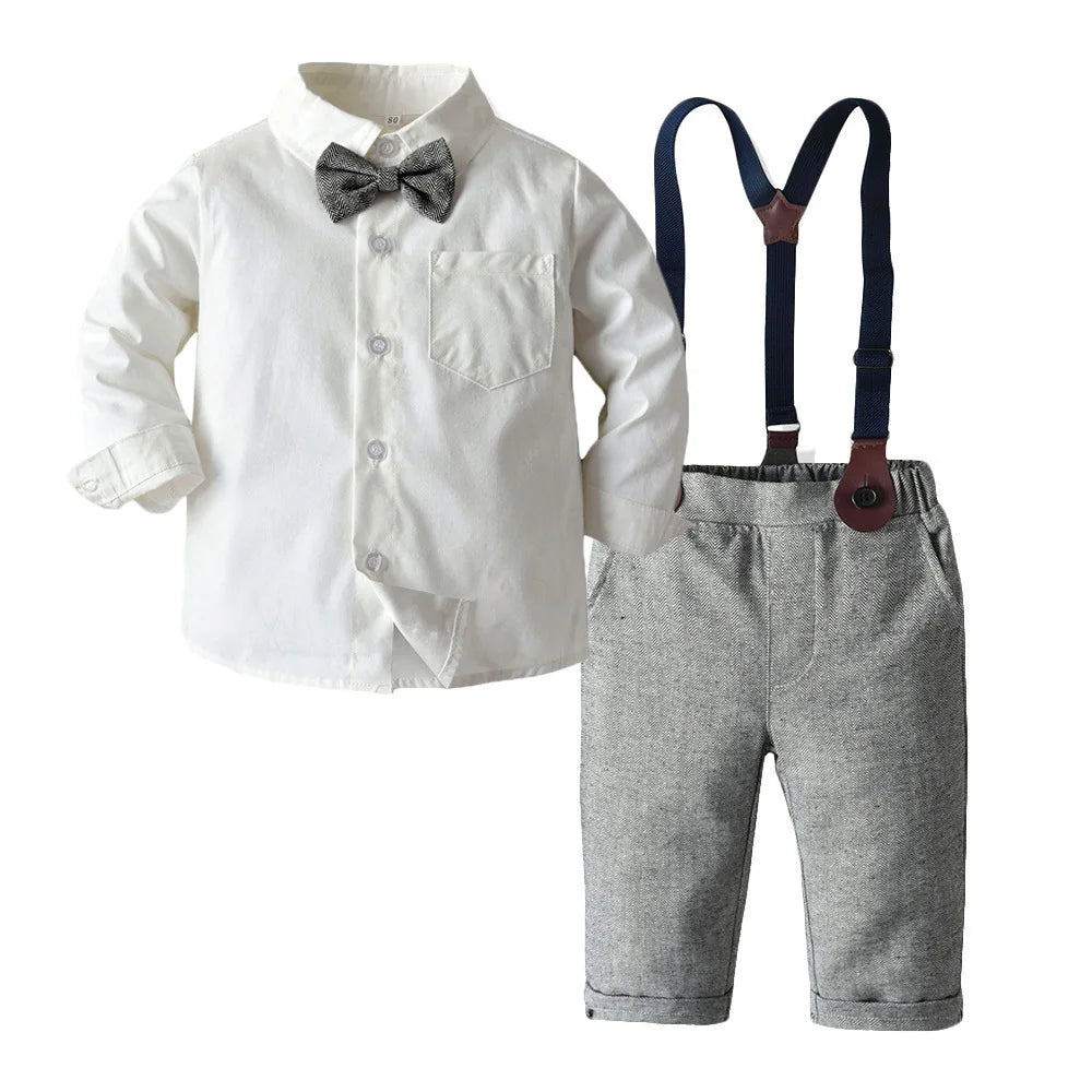 Newborn Baby Boys Clothes Set Infant Gentleman Outfit Baby Formal Suspender Overalls Autumn Winter Long Sleeve Toddler Boy Suit