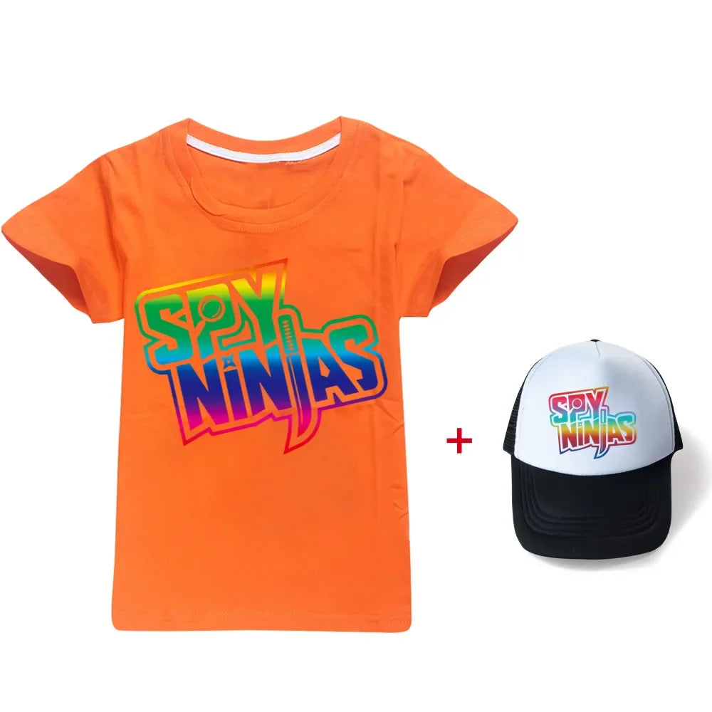 Spy Ninjas Kids T-Shirt & Cap Set – Cotton Cartoon Tracksuit for Boys & Girls