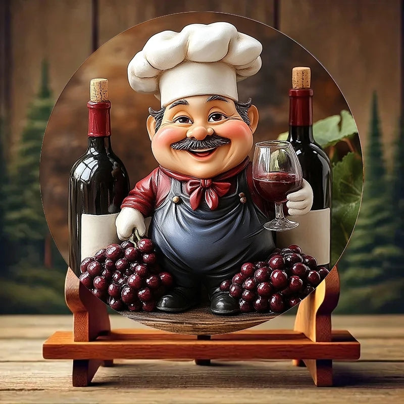 Home Decor Cartoon Chef Wooden Wall Plate — 8 in Round Color-Printed Kitchen Decoration — view 2 of home decor