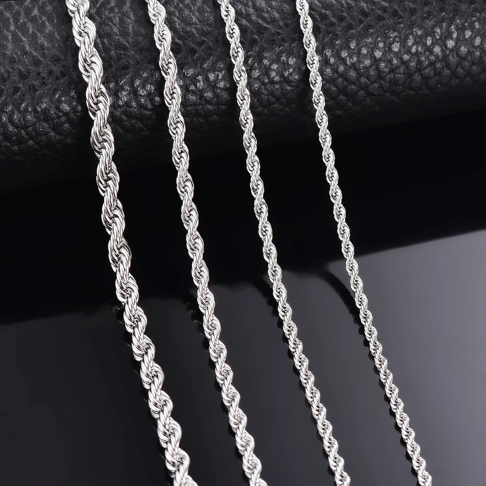 Unisex 925 Sterling Silver Rope Chain Necklace & Bracelet — 2-4mm Fashion Jewelry — view 1 of jewelry