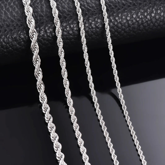 Unisex 925 Sterling Silver Rope Chain Necklace & Bracelet — 2-4mm Fashion Jewelry — view 1 of jewelry