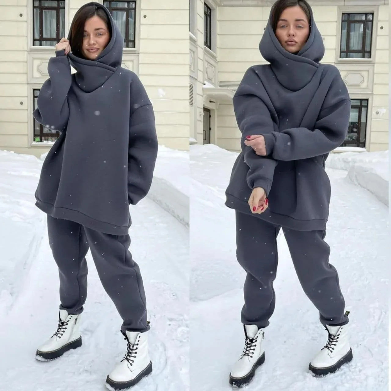 Winter Hooded Tracksuit &mdash; Women&rsquo;s Two-Piece Solid Long-Sleeve Running Sports Suit — view 6 of tracksuits