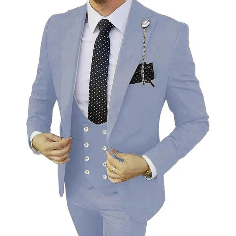 2025 Men’s Slim Fit 3-Piece Suit – Solid Color Business Wedding Set with Blazer, Pants, and Vest