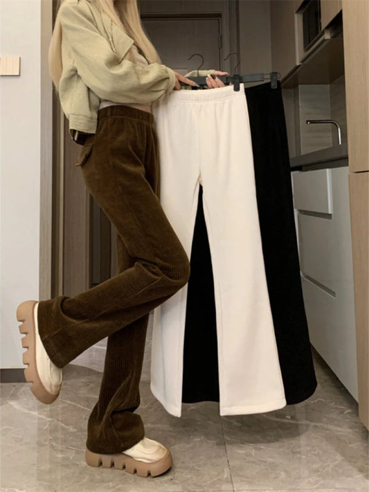 QWEEK Vintage Winter Corduroy Pants Women Casual Korean Fashion